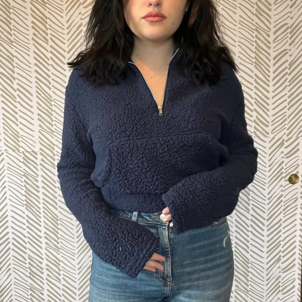 Blue Sherpa Quarter Zip Sweatshirt